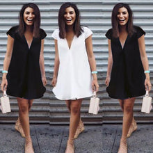 Load image into Gallery viewer, Women Casual Short Sleeve V-Neck Mini Dress 2017 Summer Lady Nigh Wear Loose Short Dresses
