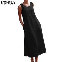 Load image into Gallery viewer, VONDA Women Sleeveless Cotton Dress Casual Holiday Long Dresses Party Dress Tank Tops Sundress Bohemian Vestidos Plus Size Robe
