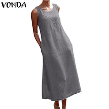 Load image into Gallery viewer, VONDA Women Sleeveless Cotton Dress Casual Holiday Long Dresses Party Dress Tank Tops Sundress Bohemian Vestidos Plus Size Robe
