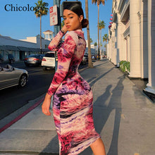 Load image into Gallery viewer, Chicology tie dye colorful print bodycon midi dress women long sleeve party casual 2019 autumn winter sexy club lady clothes
