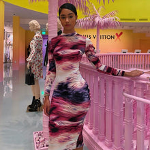 Load image into Gallery viewer, Chicology tie dye colorful print bodycon midi dress women long sleeve party casual 2019 autumn winter sexy club lady clothes
