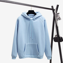 Load image into Gallery viewer, 2018 Fashion Solid Color Autumn And Winter Plus Velvet Loose Women's Sweatshirt Hooded Collar Long Sleeve Casual Sky Blue Hoodie
